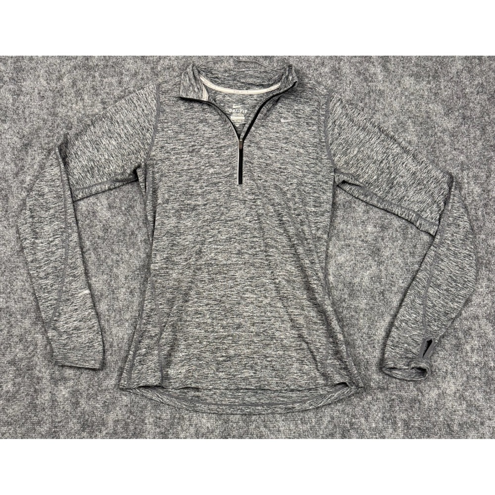 Nike Running Dri-FIT Womens XS Gray Space Dye Quarter Zip Pullover Thumbholes